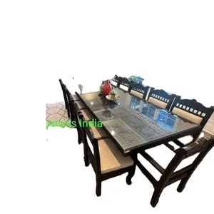 Grosir meja makan kayu Modern dan kursi 6 tempat duduk rumah ruang makan furnitur kayu mewah Set meja makan