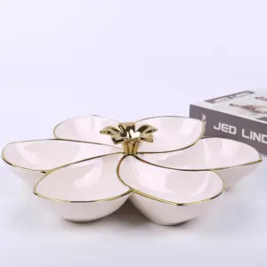 Pratos de cerâmica com 5 compartimentos para decoração de cozinha, prato de cerâmica dividido branco, atacado