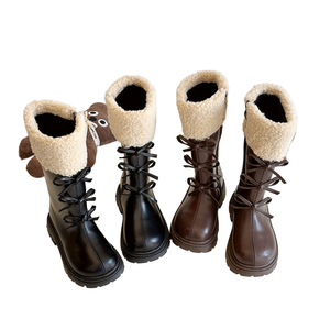 Bottes de neige mi-mollet pour filles, en PU, à lacets, doublées de fourrure, chaussures d'hiver décontractées pour enfants de 4 à 6 ans - Product Image 2