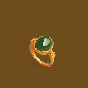 Artificial Hetian <b>Jade</b> Cabochon Gold Plated Open <b>Ring</b> For Women 18k Gold Filled Bezel Setting Gift Jewelry - Product Image 4