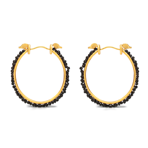 Boucles d'oreilles créoles en acier inoxydable plaqué or avec perles noires pour femmes, bijoux tendance - Product Image 2