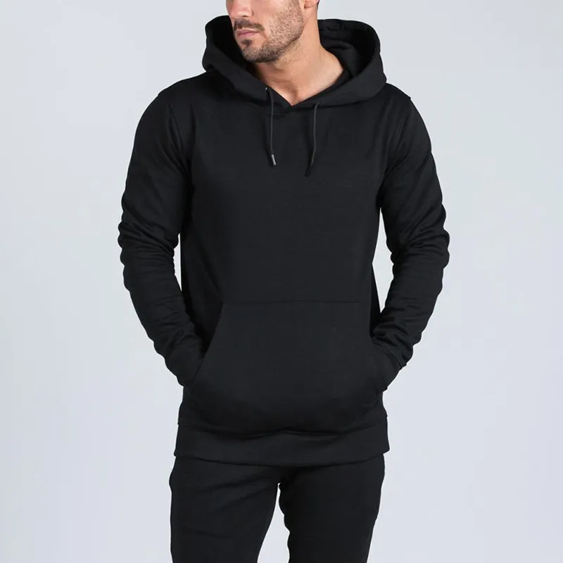 Erkek düz boş Hoodies erkekler siyah pamuk poli polar Hoodies