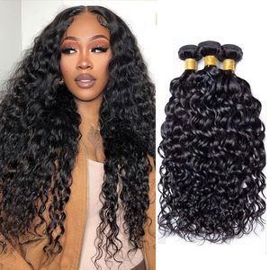 100% 未加工巴西人发束批发 深波浪发束带前额发片和水波缝合发束 人发束 - Product Image 1
