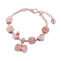 Gelang Pesona Bunga Terlaris Grosir, Emas Rose, Berlian Imitasi, Hati Kristal