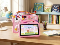 Tablette pour enfants 7 pouces Android 8.1 2 Go 16 Go WiFi 1024x600 rose avec étui en silicone licorne et support