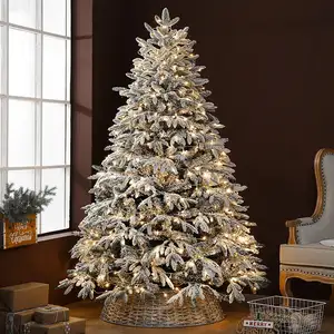 Fabricante de Guangdong, venta al por mayor, moderno, 7 pies, 8 pies, PVC preiluminado, flocado, el gran árbol de Navidad artificial blanco nieve con luz LED