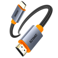 Câble HDMI 2.1 SOTAKO 8K60Hz haute vitesse plaqué or en alliage d'aluminium tressé mâle-mâle pour TV, console de jeu, moniteur, lecteur DVD