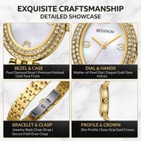 Jam Tangan Mewah Kustom Besseron, Jam Tangan Quartz Stainless Steel Label Pribadi, Casing Oval Mini dengan Bezel Batu, Jam Tangan Wanita Modis