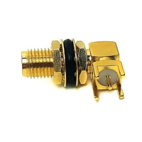 Konektor Koaksial RF SMA Female 90 Derajat Sudut Kanan Tahan Air untuk Pemasangan PCB, Berlapis Emas Tembaga