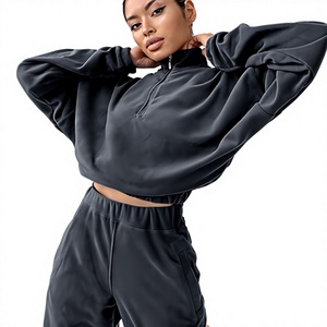Nouvel ensemble de vêtements pour femmes automne-hiver, sweat à capuche décontracté à col évasé en couleur unie, fabriqué sur mesure par Twin City Pakistan - Product Image 1