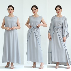 Ropa de Mujer Estilo Dubái, Moda Musulmana, Conjunto de Abaya de <span class=keywords><strong>3</strong></span> Piezas de Poliéster de Alta Calidad, Vestido Abaya - Product Image 2