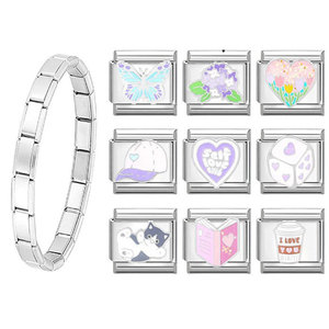 Fashion Charm <b>Bracelet</b> Set With Butterfly Floral Heart Cat Book Coffee Charms Unisex Gift Jewelry 18K Plated Titanium Steel - Product Image 1