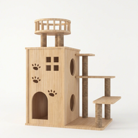 Grande maison pour chat en bois avec escalier |   Plateforme en 3 étapes |   Tour panoramique ronde |   Poteaux en sisal |   Condo à découpe en forme de patte |   Vente en gros OEM