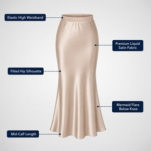 Jupe sirène en satin pour <span class=keywords><strong>femme</strong></span>, taille haute, coupe queue de poisson, unie, élégante, mi-mollet, pour soirée, 15 couleurs en stock, vente en gros, personnalisable, prête à expédier - Product Image 2