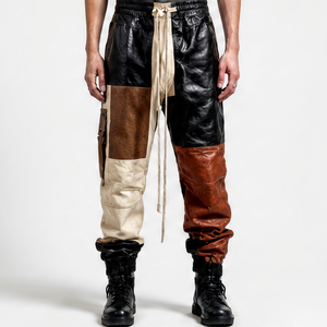 Pantalon en cuir pour homme, style motard, color-block, pour l'automne - Product Image 1