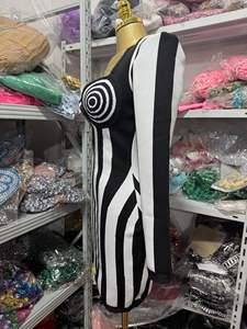 Abito Aderente <span class=keywords><strong>a</strong></span> Maniche Lunghe con Stampa <span class=keywords><strong>a</strong></span> Spirale <span class=keywords><strong>a</strong></span> <span class=keywords><strong>Righe</strong></span> Bianche <span class=keywords><strong>e</strong></span> Nere alla Moda Mini Abito per Club Feste Eventi <span class=keywords><strong>e</strong></span> Incontri Informali - Product Image 4