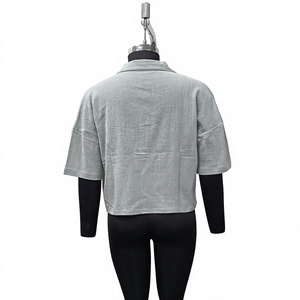<b>Women's</b> <b>Linen</b> Crop <b>Top</b> Short Sleeve Turn-down Collar Casual Solid Color Breathable Spring Summer Shirt Regular Fit - Product Image 1