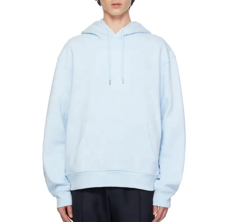 Özel damla omuz açık mavi 420 gsm pamuk düz hoodie kırpılmış erkekler