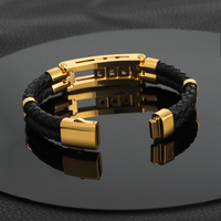 Bracelet en cuir pour homme de haute qualité avec incrustation de diamants Moissanite de 6 mm en acier inoxydable poli et mobile