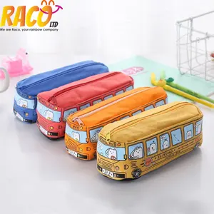 Cute and Novelty Large Pencil Portable Stationary Case Big Capacity Durable Bus Shape Pen Pouch