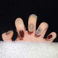 Nouveauté Automne, 10 pièces de faux ongles de luxe faits à la main, style français 3D, formes pointues, cercueil, ovale, amande, à presser