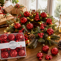 Grosir 18pcs Set Ornamen Bola Natal Plastik Merah Untuk Dekorasi Pohon Liburan Rumah untuk Ulang Tahun Pernikahan