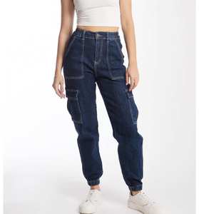 Jeans in denim da <span class=keywords><strong>donna</strong></span> 2026 personalizzati di alta qualità, stile vintage, con vita elastica, lavaggio <span class=keywords><strong>blu</strong></span>, inserti a pannelli, modello <span class=keywords><strong>cargo</strong></span> a gamba dritta, ispirati ad America/Messico - Product Image 4