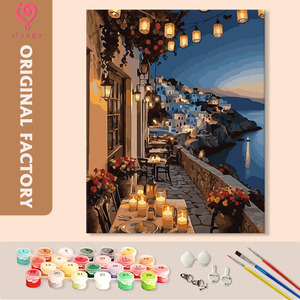 Kit de Pintura por Números, Pintura al Óleo DIY, 40*50cm, Santorini Nocturna, Pueblo Marino, Decoración de Pared para el Hogar - Product Image 1