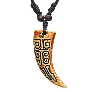 FX046 Imitation Elfenbein Halskette Horn Anhänger coole Frauen Choker Retro Schmuck Afrika Primitive Tribal Yak Bone Halskette Amulett