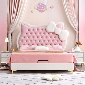 Set Letto per Bambini Modello Gatto Carino Letto Imbottito Rosa per Bambini Uso Domestico Letto Contenitore Moderno in Pelle di Alta Qualità per Ragazze - Product Image 6