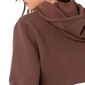 Sudadera ODM recortada de gran tamaño con capucha Raw Hem Cordón Gimnasio Sudaderas con capucha para mujer - Product Image 5