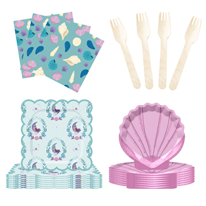 DAMAI - Juego de Vajilla Desechable con Temática de Sirena para Fiestas Infantiles, Incluye Platos de Papel, Servilletas y Mantel - Product Image 3