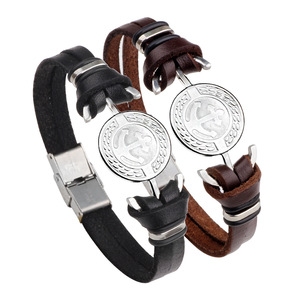 Stainless Steel Anchor <b>Bracelet</b> Genuine <b>Leather</b> Texture Black And Brown Men Women Jewelry Fashion <b>Bracelets</b> - Product Image 1