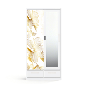 Armoire en acier imprimé avec portes coulissantes miroir et deux tiroirs 900 mm - Product Image 1