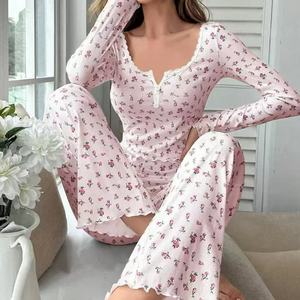 Ensemble pyjama femme <span class=keywords><strong>en</strong></span> velours côtelé imprimé, doux et respirant, multi-couleurs et multi-tailles, best-seller <span class=keywords><strong>de</strong></span> l'automne, peut être porté à l'extérieur - Product Image 3