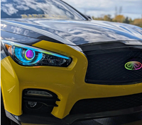 Emblème de calandre avant de voiture personnalisé en fibre de carbone forgée en nid d'abeille, adapté aux modèles G37 Q50 Q60 Q70 2014-2017, avec éclairage LED RGB