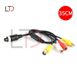 M12 4Pin penerbangan Pria Wanita ke BNC + 2 RCA + DC Power 4-in-1 kabel adaptor Audio Video mobil panjang 35CM dapat disesuaikan