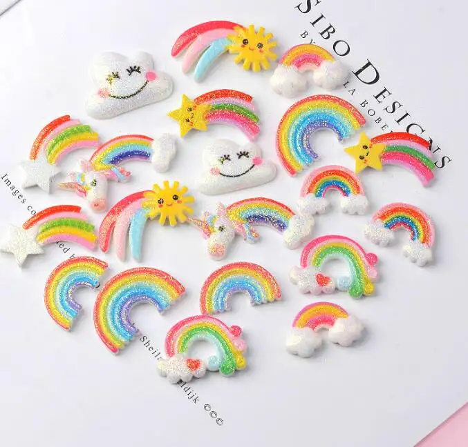 cute flatback cabochon charms shinny star moon unicorn smiling face cloud rainbow resin