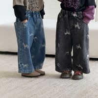 Celana Denim Anak-anak Longgar Model Kaki Lebar Gaya Korea Anak Laki-laki Perempuan Koleksi Musim Gugur 2026 Baru Musim Semi/Musim Gugur Kasual Panjang
