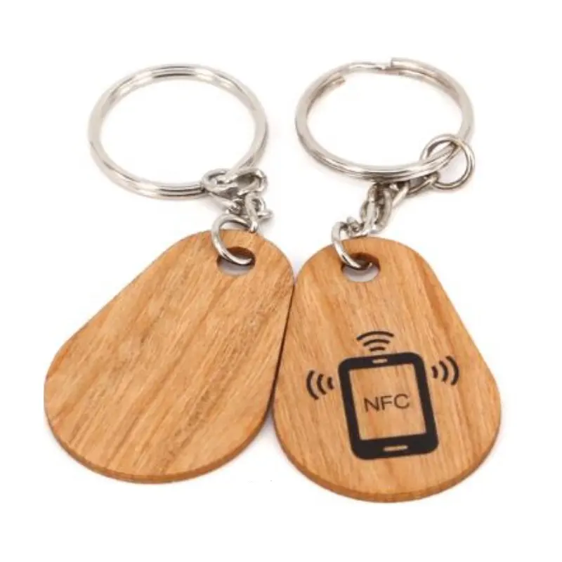 Tag NFC personnalisé en bois bambou avec impression de code Qr porte-clés en bois porte-clés hôtel porte-clés