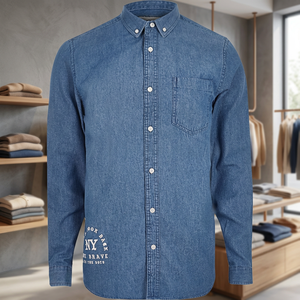 Camisa de Mezclilla Elegante para Hombre, Ecológica, Antiarrugas, Antibolitas, 100% Algodón, Estilo Vintage, Corte Cómodo, Casual, Smart-Casual - Product Image 3