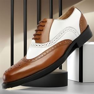 Trendy Formal Office to Evening Wear Genuine Leather Large Sizes 2026 Carved Color <b>Block</b> Mens Dress Shoes - Product Image 2