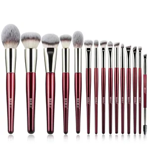 BEILI Professional Makeup Brushes Red Wooden Handle 15pcs Powder Eyebrow Beauty Cosmetic Makeup Brushes Set With Make Bag