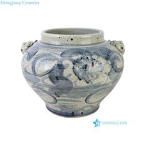 RZNA22-B Vaso in Stile Antico Blu e Bianco con Manici a Testa di Leone, Vasi Decorativi di Lusso per la Casa