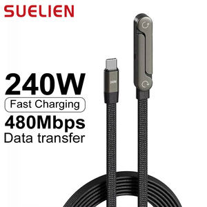 Câble de données en cuivre pur tressé, type C, coudé à 90 degrés, charge rapide 240W, câble 2 en 1 avec support de téléphone pliable pour <span class=keywords><strong>iPhone</strong></span> Samsung - Product Image 1
