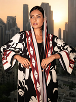Ensemble Abaya Ouverte Imprimée de Luxe Hafizah avec Hijab à Motif Floral, Kimono Kaftan de Dubaï, Robe Longue Cardigan Modeste pour Femmes Musulmanes