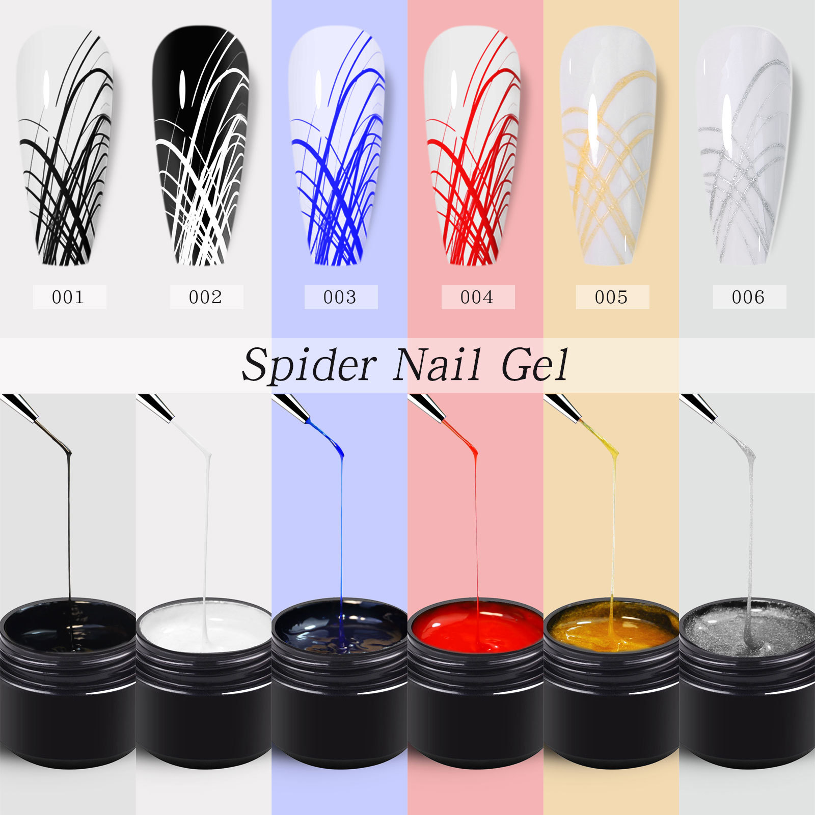Professional Salon Nail Art Design Easy Painting 6 Colors Nail Gel Polish Spider Gel