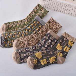 Wholesale Cotton Custom <b>Socks</b> Retro Three Dimensional Relief <b>Socks</b> Women's Mid Tube Trend Autumn Winter Style Sweet Stock - Product Image 4
