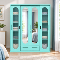 Armoire sur mesure avec miroir pleine longueur, 4 portes et tiroirs, en acier, design KD, meuble de rangement