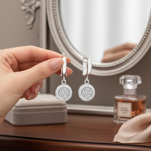 Clear Zircon Simple Round Design Turkish Handmade Wholesale 925 Sterling <b>Silver</b> Jewelry Earring - Product Image 3